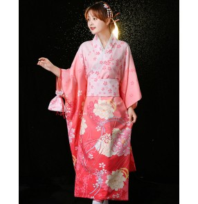 Women Japanese Traditional kimono cosplay dresses Japan pink blue formal dress anime drama cos bathrobe Japanese vintage Photos shooting yukata kimono gown