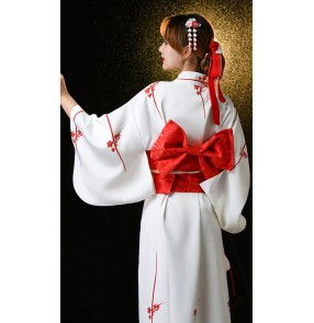 Women Japanese traditional kimono cosplay dresses wind god girl photo costume white printed yukata for girls anime drama cosplay kimono robe