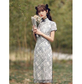 Women lace chinese dresses cheongsam qipao dresses stage performance photos shooting miss etiquette singers host banquet dresses