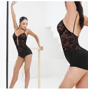 Women Lace hollow latin ballroom dance body top design Latin dance practice sling bodysuits women's bottom panties with chest pad