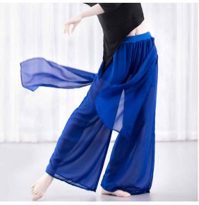 Women latin ballroom wide-leg pants skirt training practice exercises performance costume modern ballet classical chiffon high waist yoga trousers female