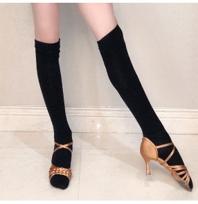 Women Latin competition dance black long stocking Girls ballroom latin dance non-slip base socks Children's dance socks