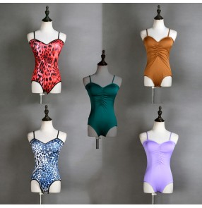 Women Latin dance body tops adult women leopard print one-piece ballroom dance clothes practicing body suit tops