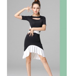 Women Latin dance costume for adults Black and white patchwork latin dance dress Cha Cha performing professional practice dance clothes for women