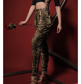 Women leopard black latin dance harem pants ballroom latin dance long trousers for female