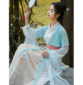 Women mint green hanfu chinese Tang ming qing han dynasty dresses stage performance film drama cosplay photos studio shooting fairy princess dresses 