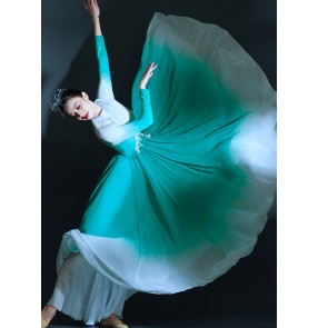 Women mint with white gradient color chinese folk dance dress Hanfu ancient traditional chinese classical dance fairy princess performance dresses