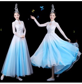 Women modern dance long dress for female blue green yellow singers gogo dancers traditional ancient dancing  video performance dresses