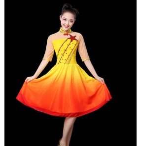 women modern singers chorus dance party performance costume orange gradient colored modern dance dress dance performance clothing