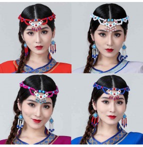 Women Mongolian dance performance headdress beaded handmade hair band ethnic style dance costume accessories Mongolian headdress female