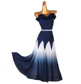 Women navy white gradient colored ballroom dance dresses waltz tango dance dress for female girls ballroom dance costumes