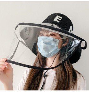 women outdoor anti-spray saliva virus fisherman's cap with clear face shield dust proof safety protect sun hat