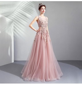 Women Pink bride wedding toast dress dinner annual party performance bridesmaid wedding dress singers solo host performing dresses