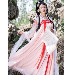 Women pink chinese dresses tang qing ming dynasty princesss fairy cosplay dresses stage performance photos shooting hanfu for female