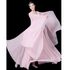 Women pink hanfu chinese ancient traditional Classical dance costumes Female Fairy photos shooting cosplay Costume Hanfu Fairy Dress with Wide Sleeves