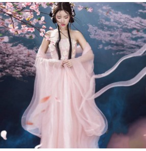 Women pink hanfu Guzheng underskirt tang han qing ming dynasty traditional clothes film drama fairy princess empress cosplay dress video photos shooting dresses 