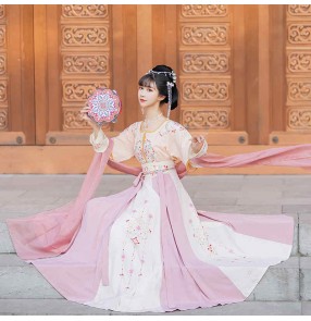 Women pink mint Hanfu empress cosplay traditional dance costumes women waist ru skirt three-piece suit Dunhuang princess fairy dresses