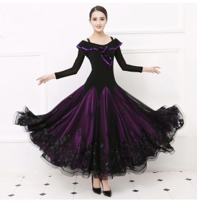Women purple red ballroom dancing dresses modern foxtort tango smooth rhythm dance long swing skirts costumes for female