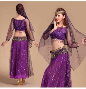 Women purple yellow royal blue Belly dance costumes Indian dance costumes Belly dance dresses belly Performance costumes