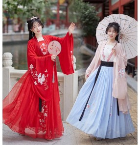 Women red pink chinese hanfu han qing tang dynasty chinese folk costumes fairy princess cosplay embroidered dresses anime drama photos shooting cosplay empress cosplay robes