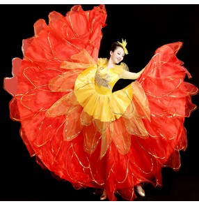 Women red with gold flamenco dance dress paso double dance dresses Opening dance swing skirt Sequin stage outfit  ballroom dance dresses Performance female