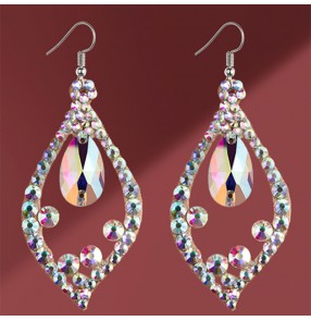 Women rhinestones ballroom latin dance bling earrings stage performance dance jewelry accessories for female 