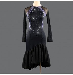 Women rhinestones latin dance dresses latin dance costumes salsa rumba chacha dance dresses