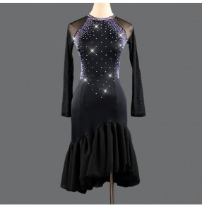 Women rhinestones latin dance dresses latin dance costumes salsa rumba chacha dance dresses