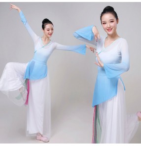 Women's ancient traditional classical dance dresses stage performance girls yangko fan umbrella dance dresses costumes