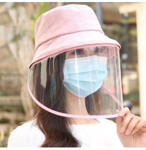 Women's anti-droplet spitting fisherman cap with face shield linen breathable sunscreen sun cap