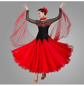 Women's balck with red competition ballroom dancing dresses waltz tango dancing dresses