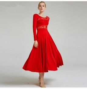 Women's ballroom dance dress black red color for girls stage competition waltz tango dance dress skirts