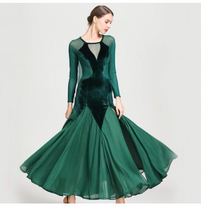 Women's ballroom dance dresses dark green black red female ballroom flamenco waltz tango long length big skirt dresses