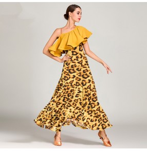 Women's ballroom dance dresses flamenco stage performance competition yellow red leopard printed waltz tango dancing dresses skirts