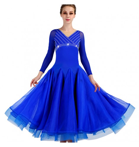 Women S Ballroom Dance Dresses Girls Waltz Tango Flamenco Competition Professional Royal Blue Dance Skirt Dresses