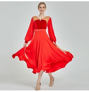 Women's ballroom dance dresses red black flamenco girls stage performance competition waltz tango dance long dresses