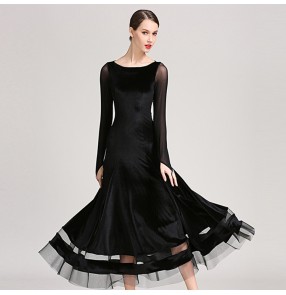 Women's ballroom dance dresses waltz tango flamenco velvet dark green black wine colored stage performance professional dresses