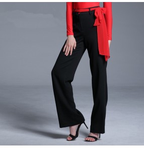 Women's ballroom dance pants competition black red colored waltz tango latin stage performance trousers