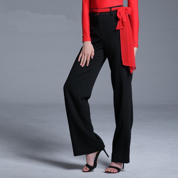Women's ballroom dance pants competition black red colored waltz tango