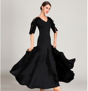 Women's ballroom dancing dresses female red black flamenco waltz tango dance skirts costumes dress