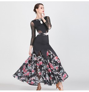 Women's ballroom dancing dresses flamenco printed flowers stage performance waltz tango dance dresses