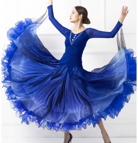 Women's ballroom dancing dresses modern dance tango waltz dancing dress stage performance violet blue black stones competition skirts dress