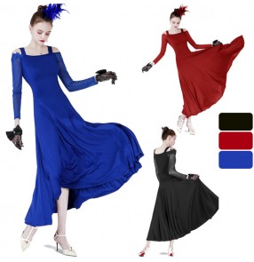 Women's ballroom dancing dresses red black royal blue colored stage performance waltz tango dance dress