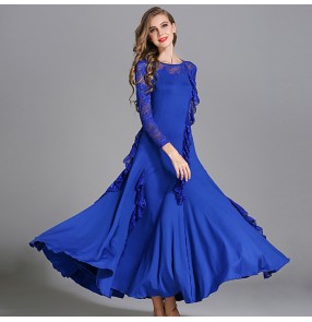 Women's ballroom dancing dresses royal blue red waltz tango long length flamenco dancing dresses