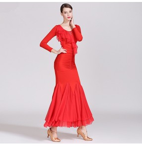 Women's ballroom dancing dresses vestito da ballo per donna black red waltz tango dance dress costumes
