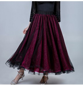 Women's ballroom dancing skirt  competition stage performance wine with red colored ballroom waltz tango dance skirts