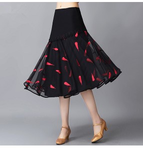 Women's ballroom dancing skirts female professional rumba printed  latin rumba chacha salsa dance skirts 