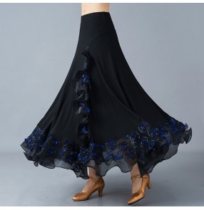 Women's ballroom dancing skirts royal blue with black glitter tango waltz foxtrot stage performance competition skirts