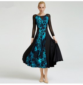 Women's ballroom dress for female girls turquoise brown leopard competition stage performance waltz tango dance long dresses