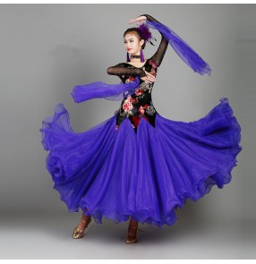 Women's ballroom dresses flamenco velvet floral competition stage performance waltz tango long length dresses